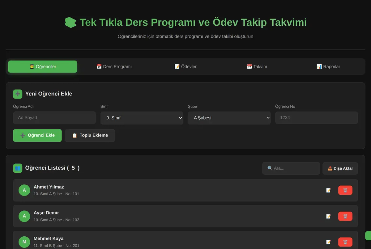 Tek Tıkla Ders Programı ve Ödev Takip Takvimi ekran görüntüsü 2