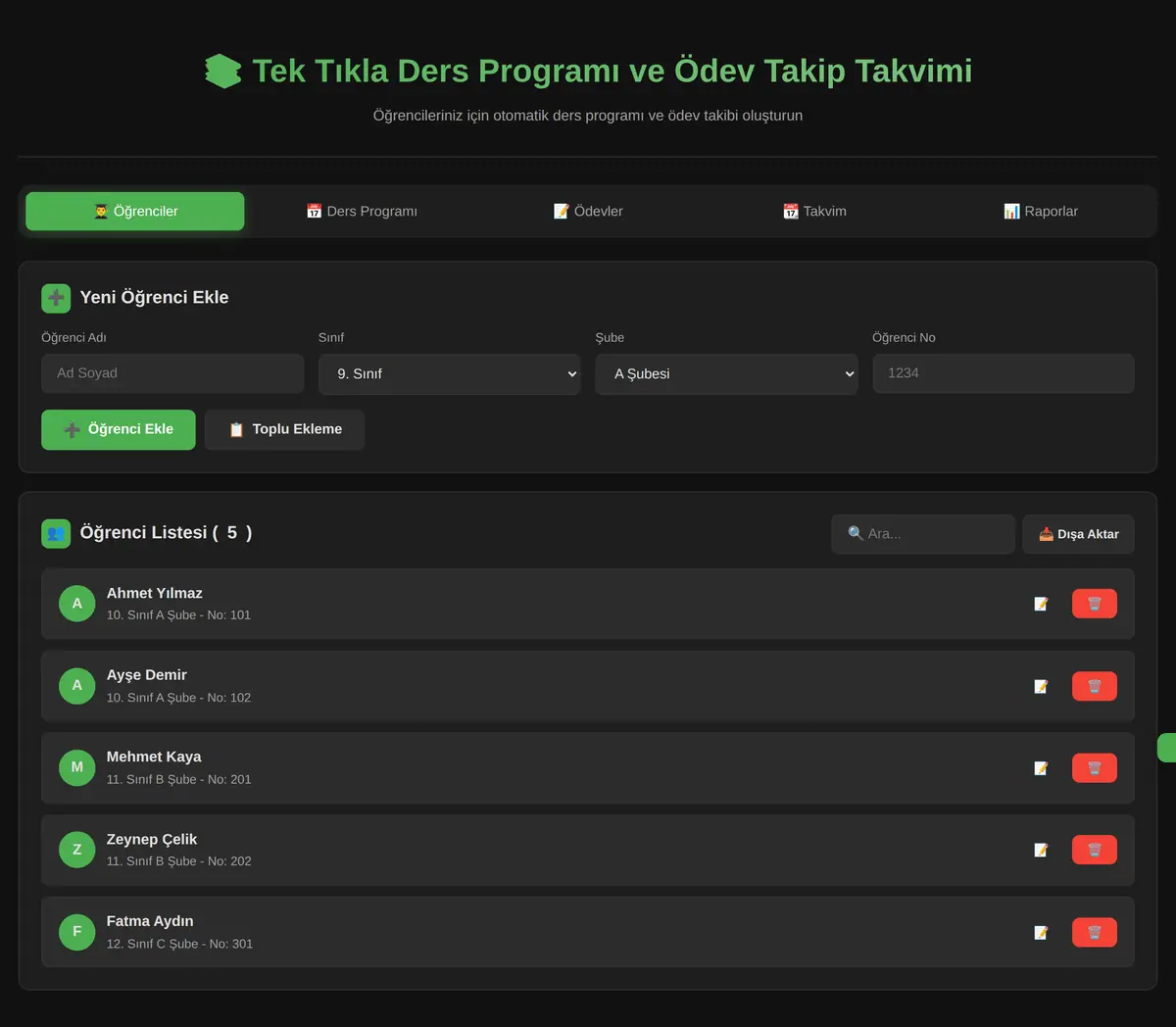 Tek Tıkla Ders Programı ve Ödev Takip Takvimi ekran görüntüsü 3