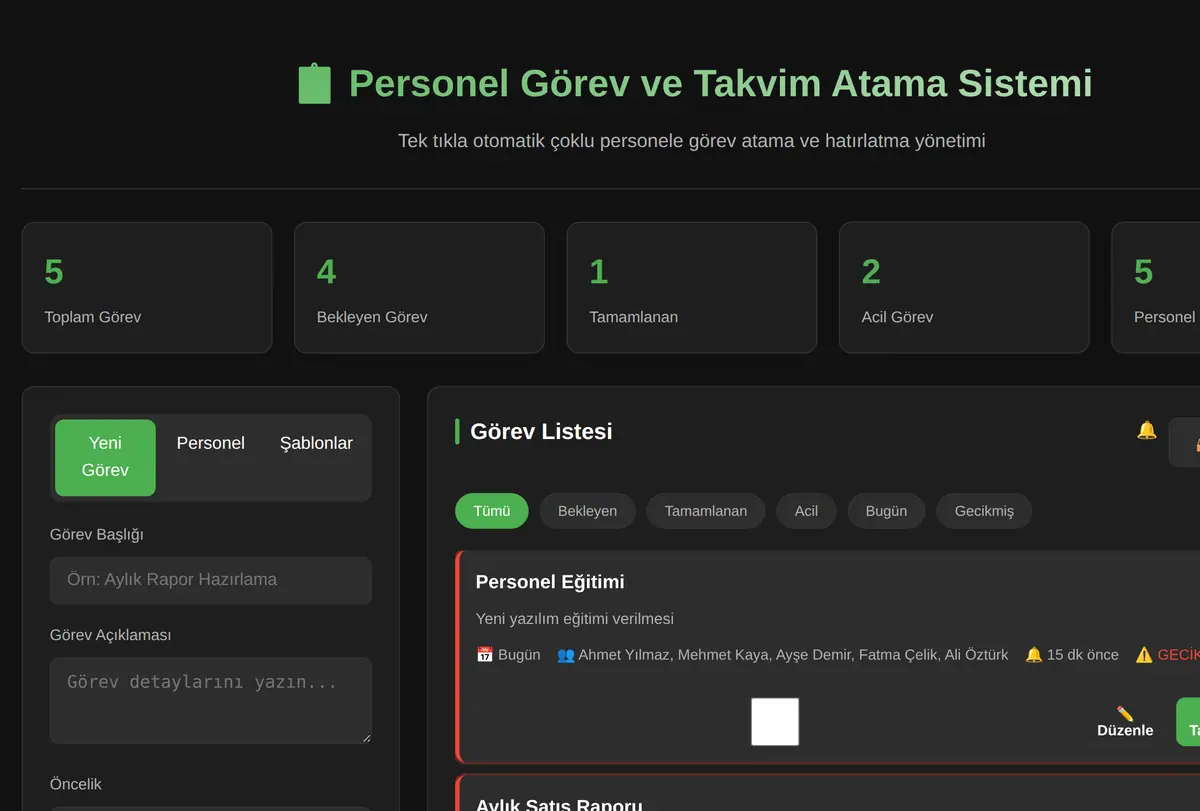 Personel Görev ve Takvim Atama Sistemi ekran görüntüsü