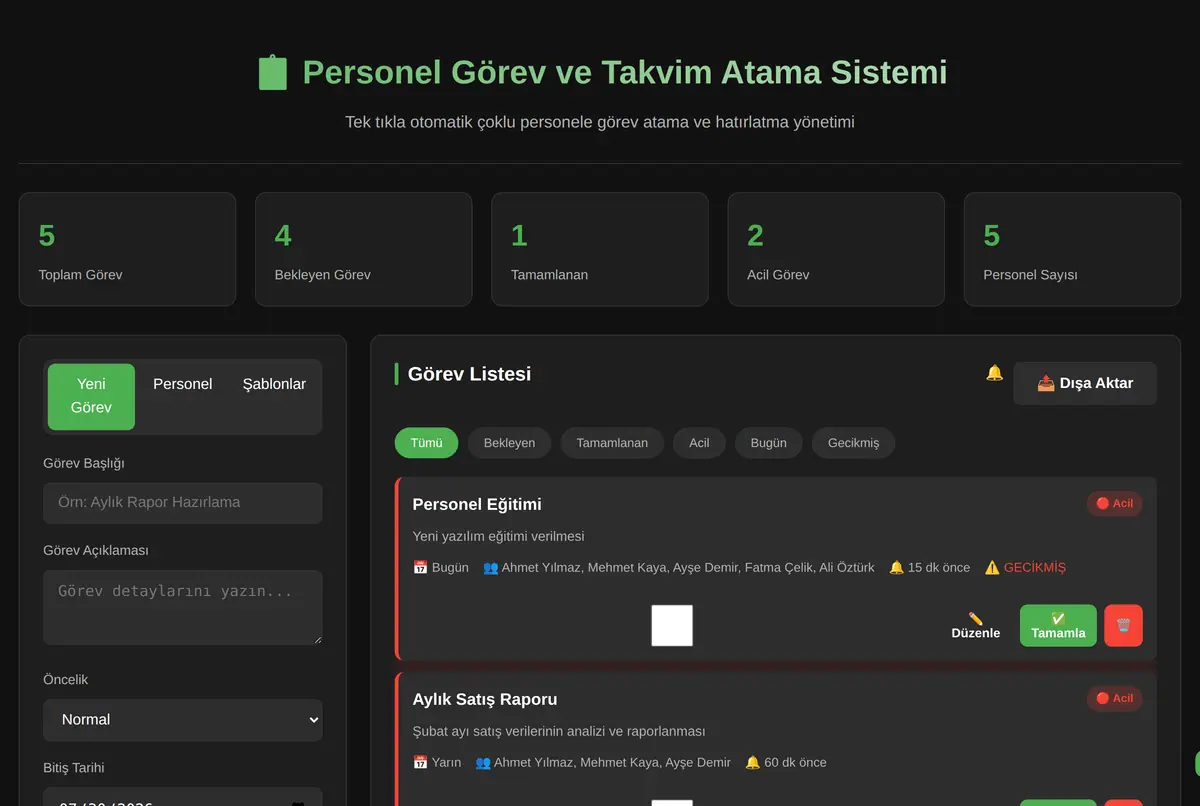 Personel Görev ve Takvim Atama Sistemi ekran görüntüsü 2