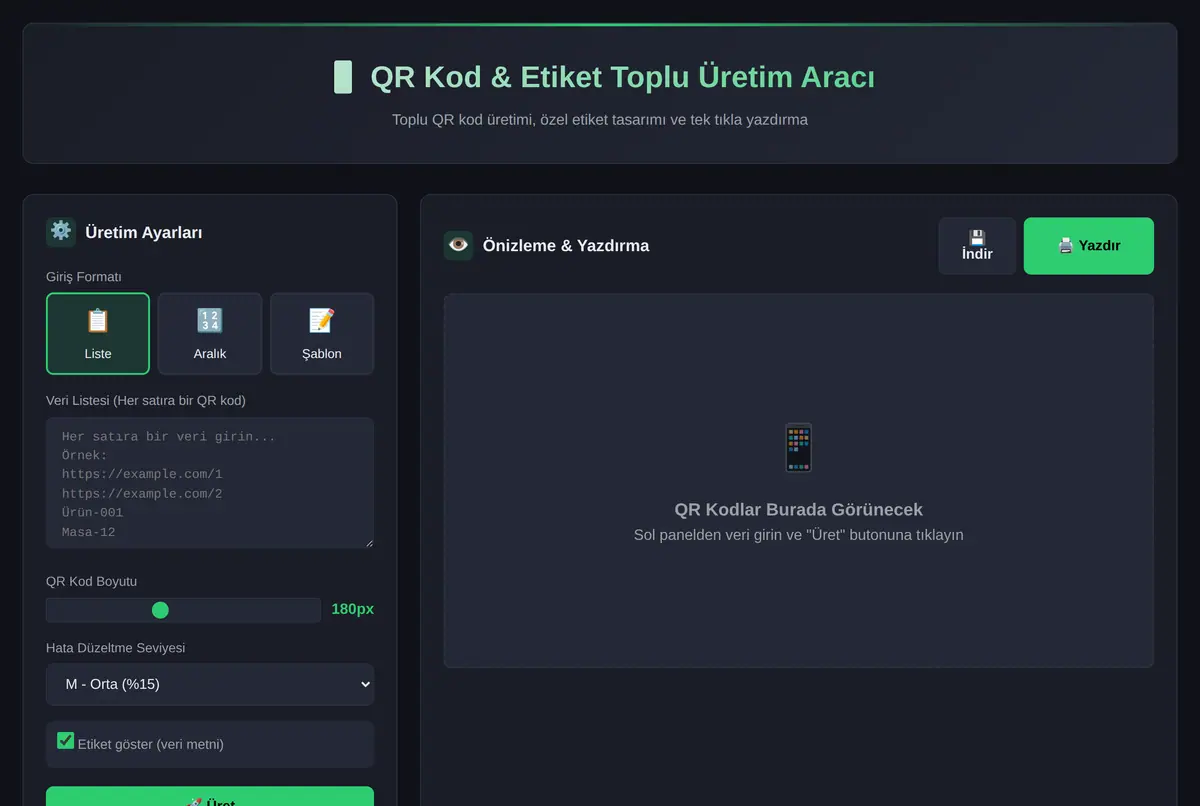 QR Kod & Etiket Toplu Üretim Aracı ekran görüntüsü 2