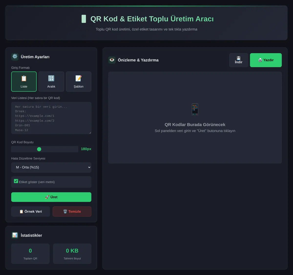 QR Kod & Etiket Toplu Üretim Aracı ekran görüntüsü 3