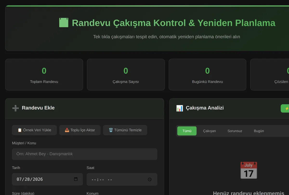 Randevu Çakışma Kontrol & Yeniden Planlama Aracı ekran görüntüsü