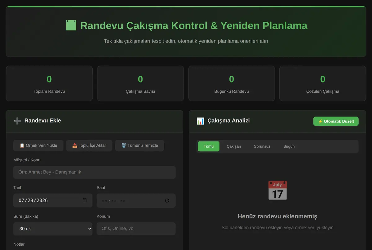 Randevu Çakışma Kontrol & Yeniden Planlama Aracı ekran görüntüsü 2