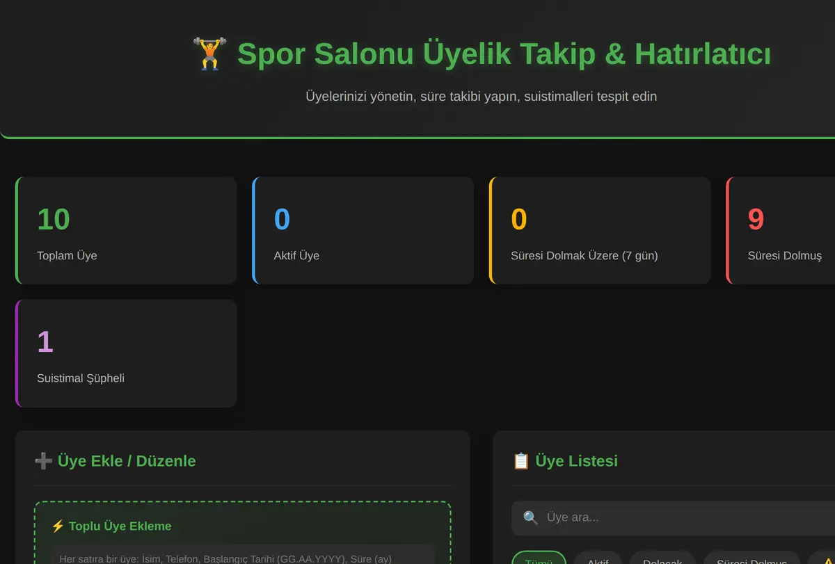 Spor Salonu Üyelik Takip & Hatırlatıcı ekran görüntüsü