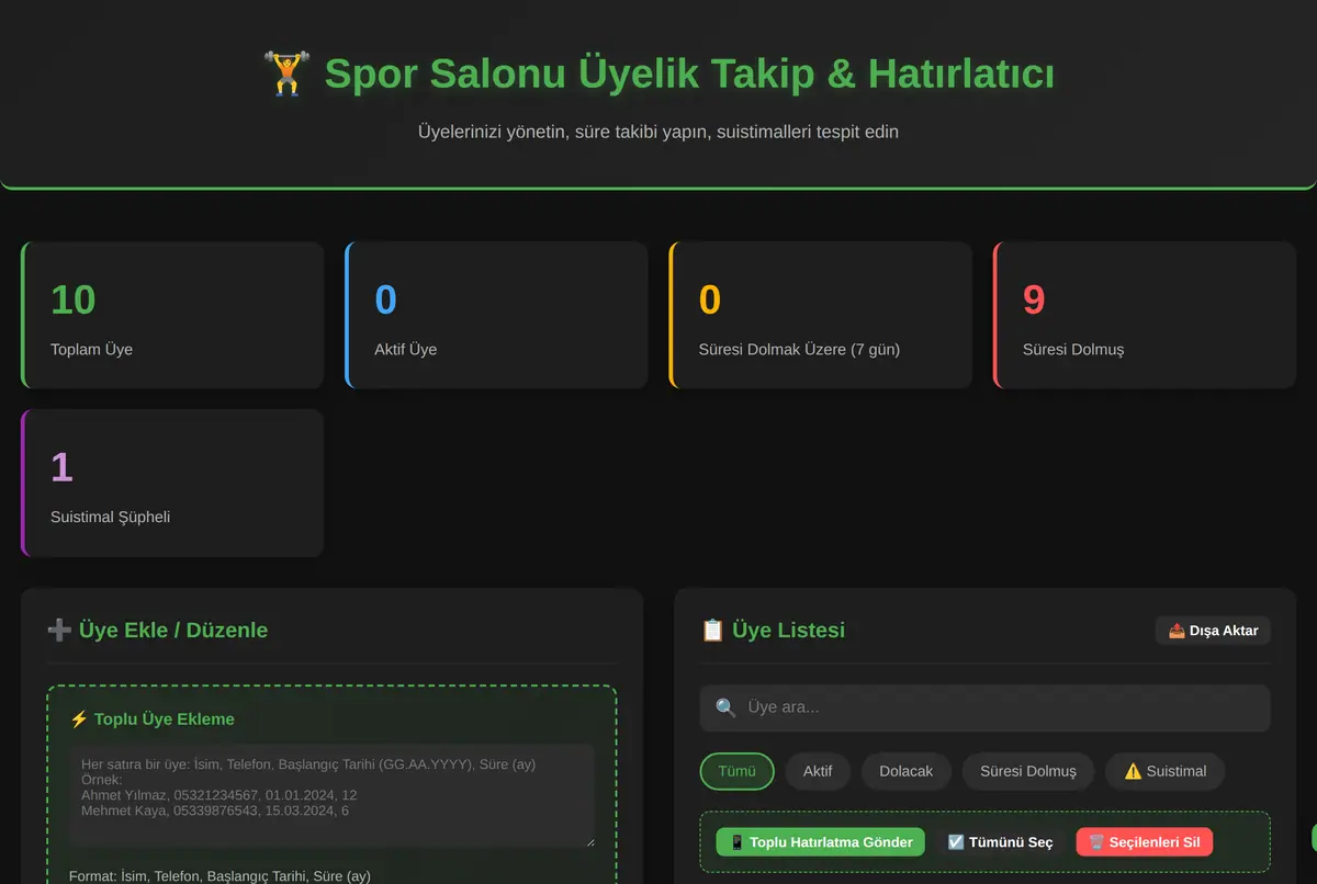Spor Salonu Üyelik Takip & Hatırlatıcı ekran görüntüsü 2