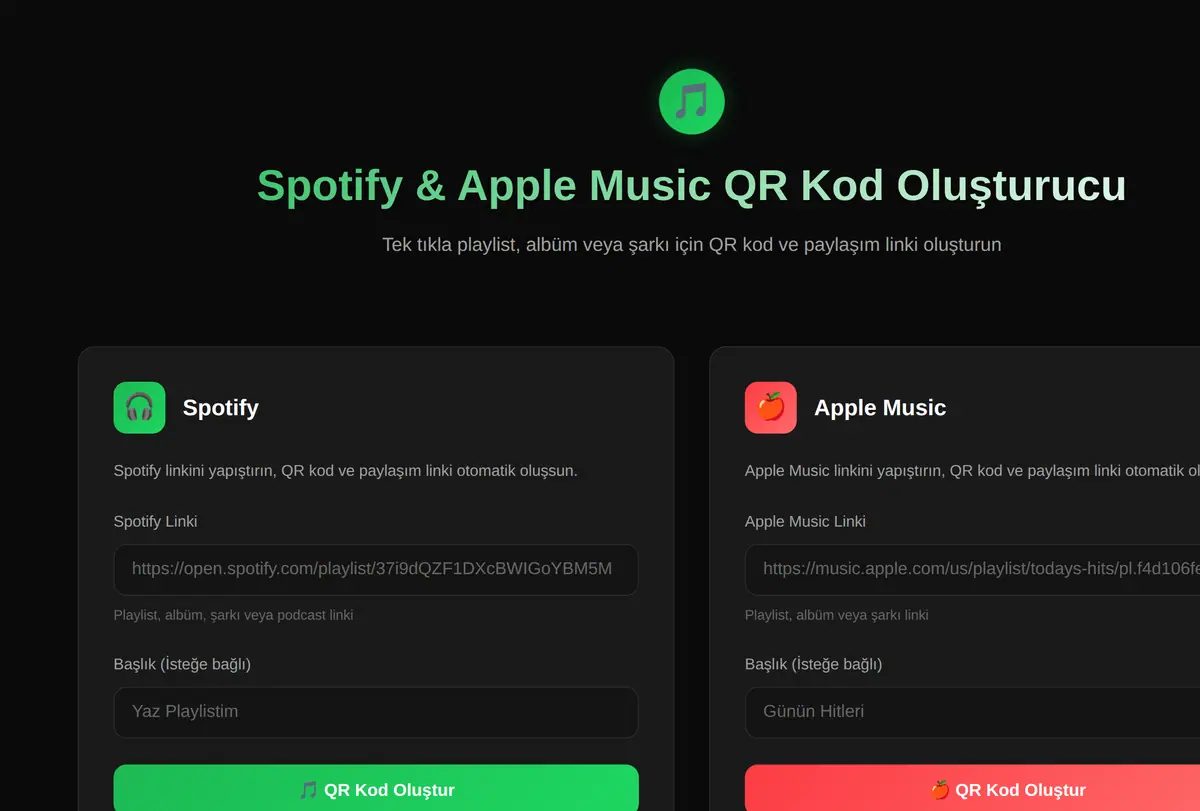 Spotify & Apple Music QR Kod Oluşturucu ekran görüntüsü