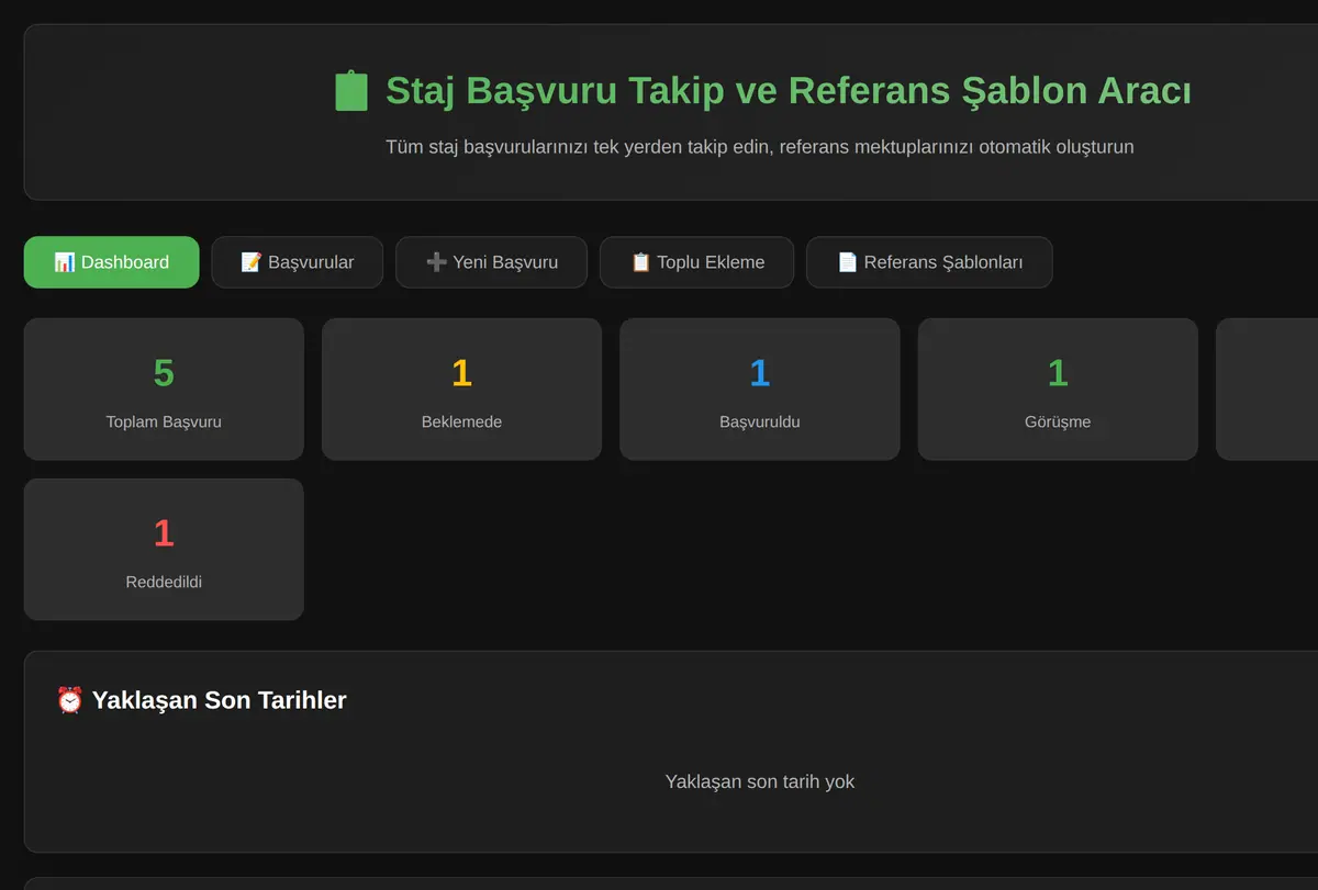 Staj Başvuru Takip ve Referans Şablon Aracı ekran görüntüsü