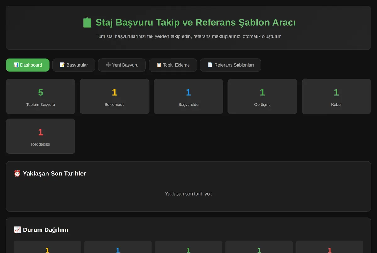 Staj Başvuru Takip ve Referans Şablon Aracı ekran görüntüsü 2