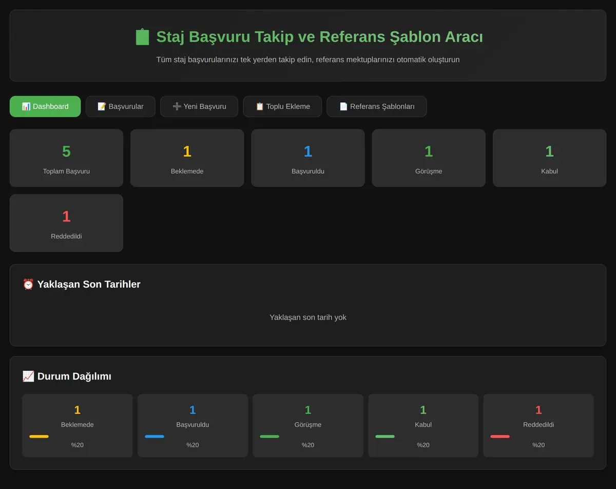 Staj Başvuru Takip ve Referans Şablon Aracı ekran görüntüsü 3