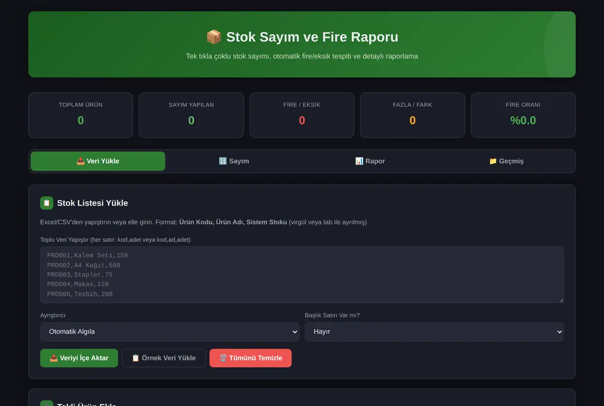 Stok Sayım ve Fire Raporu Aracı ekran görüntüsü 2