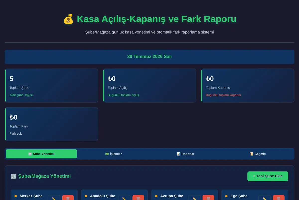 Kasa Açılış-Kapanış ve Fark Raporu ekran görüntüsü 2