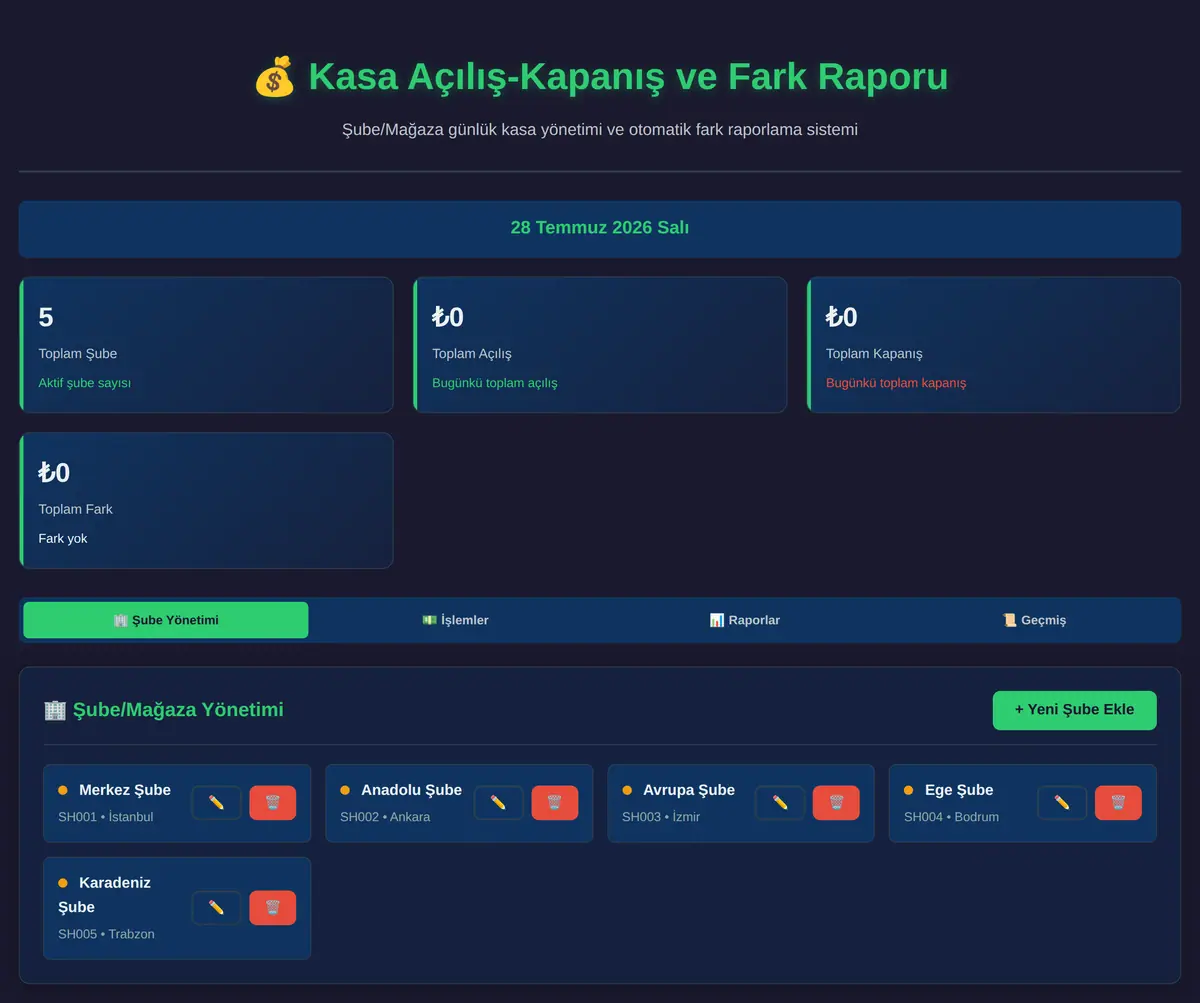 Kasa Açılış-Kapanış ve Fark Raporu ekran görüntüsü 3