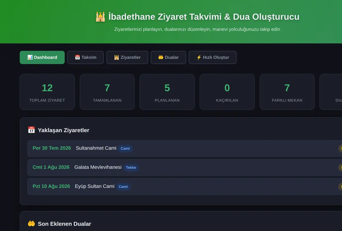 İbadethane Ziyaret Takvimi & Dua Oluşturucu ekran görüntüsü