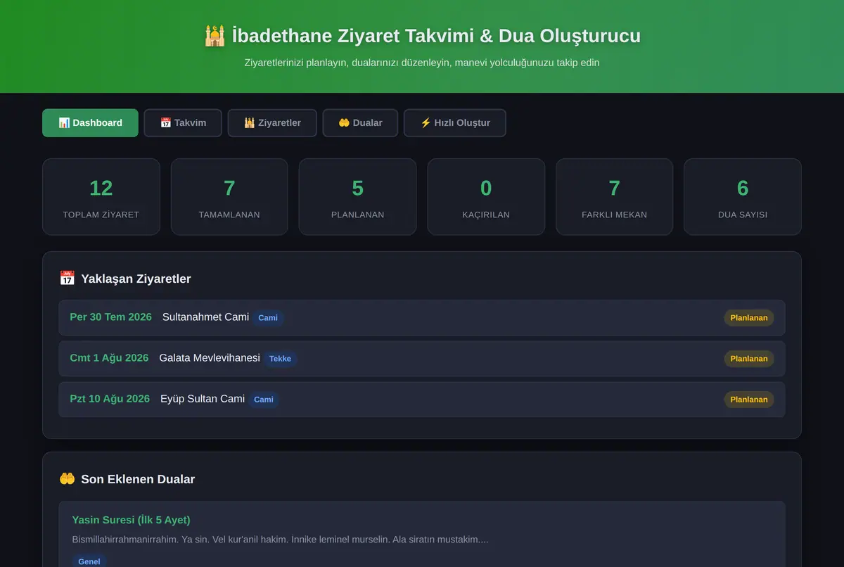 İbadethane Ziyaret Takvimi & Dua Oluşturucu ekran görüntüsü 2