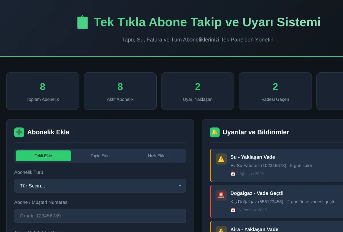 Abone Takip ve Uyarı Sistemi ekran görüntüsü