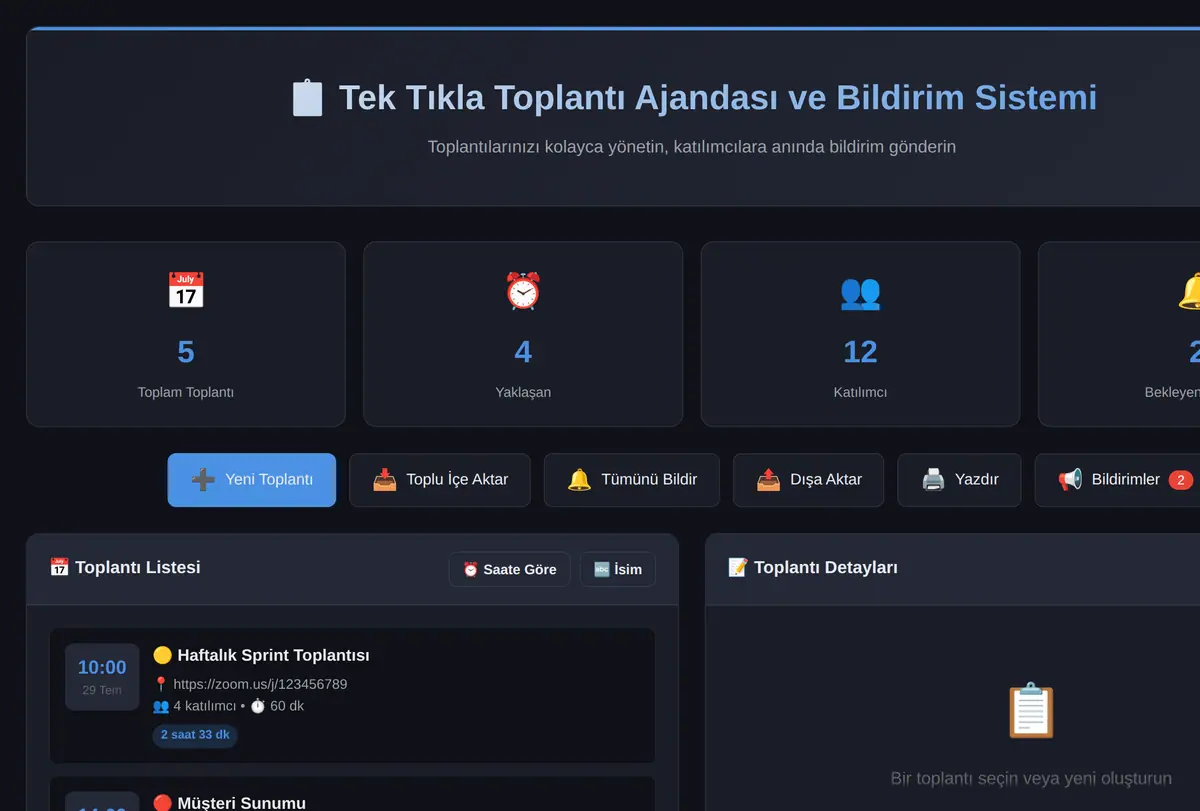 Tek Tıkla Toplantı Ajandası ve Bildirim Sistemi ekran görüntüsü
