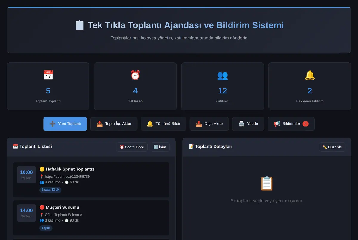Tek Tıkla Toplantı Ajandası ve Bildirim Sistemi ekran görüntüsü 2