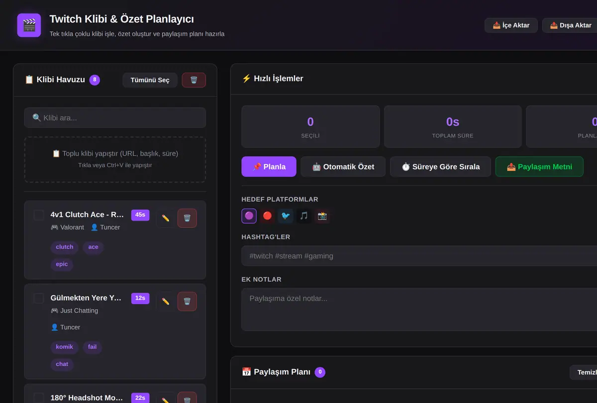 Tek Tıkla Twitch Klibi & Özet Planlayıcı ekran görüntüsü