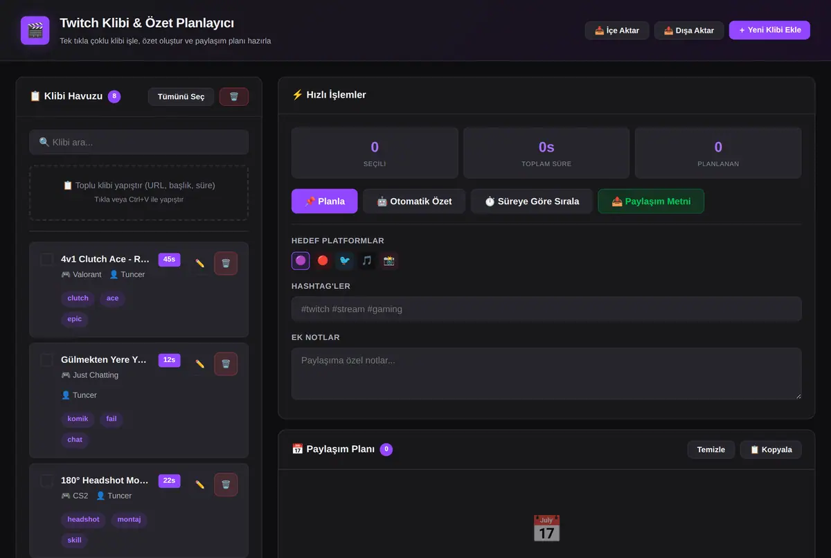 Tek Tıkla Twitch Klibi & Özet Planlayıcı ekran görüntüsü 2