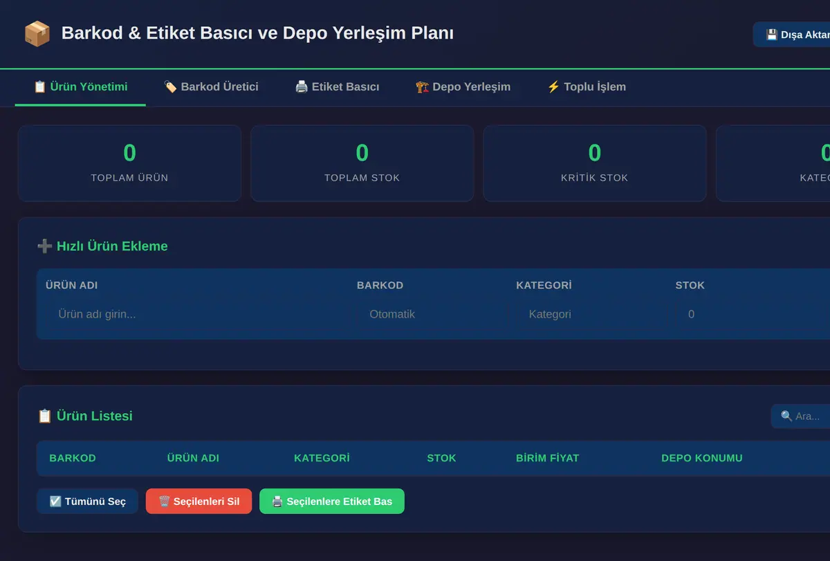 Barkod & Etiket Basıcı ve Depo Yerleşim Planı ekran görüntüsü
