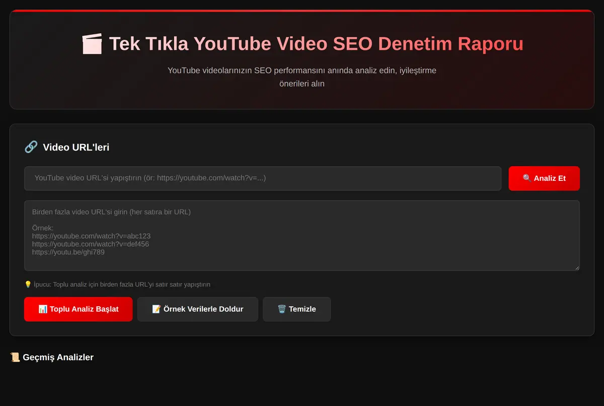 Tek Tıkla YouTube Video SEO Denetim Raporu ekran görüntüsü 2