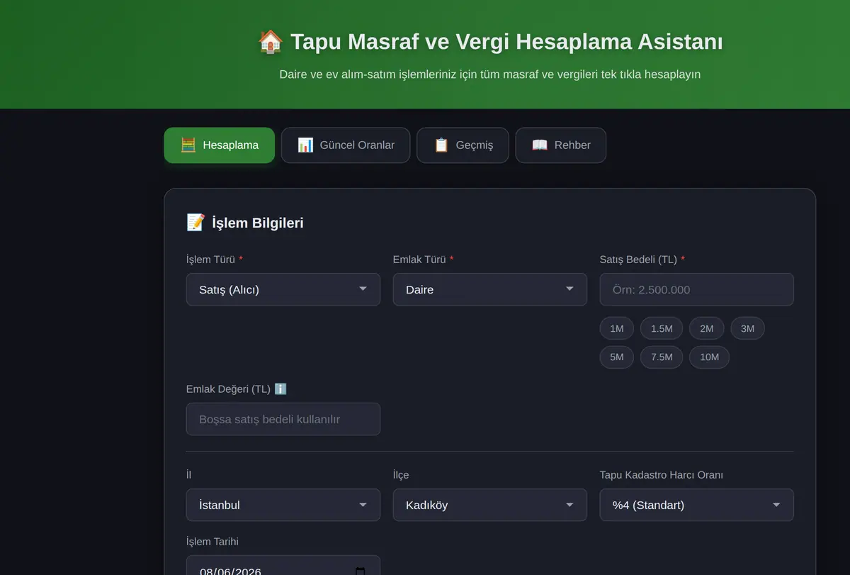 Tapu Masraf ve Vergi Hesaplama Asistanı ekran görüntüsü