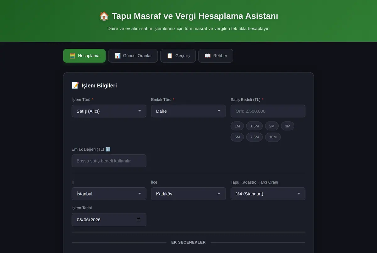 Tapu Masraf ve Vergi Hesaplama Asistanı ekran görüntüsü 2