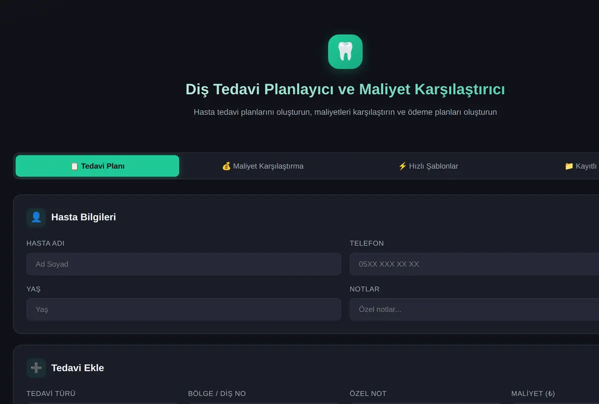 Diş Tedavi Planlayıcı ve Maliyet Karşılaştırıcı ekran görüntüsü