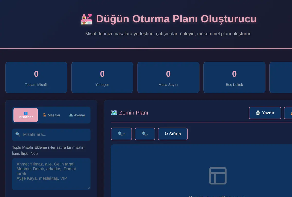 Düğün Oturma Planı Oluşturucu ekran görüntüsü