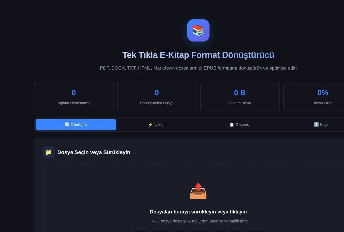Tek Tıkla E-Kitap Format Dönüştürücü ve Optimiz ekran görüntüsü