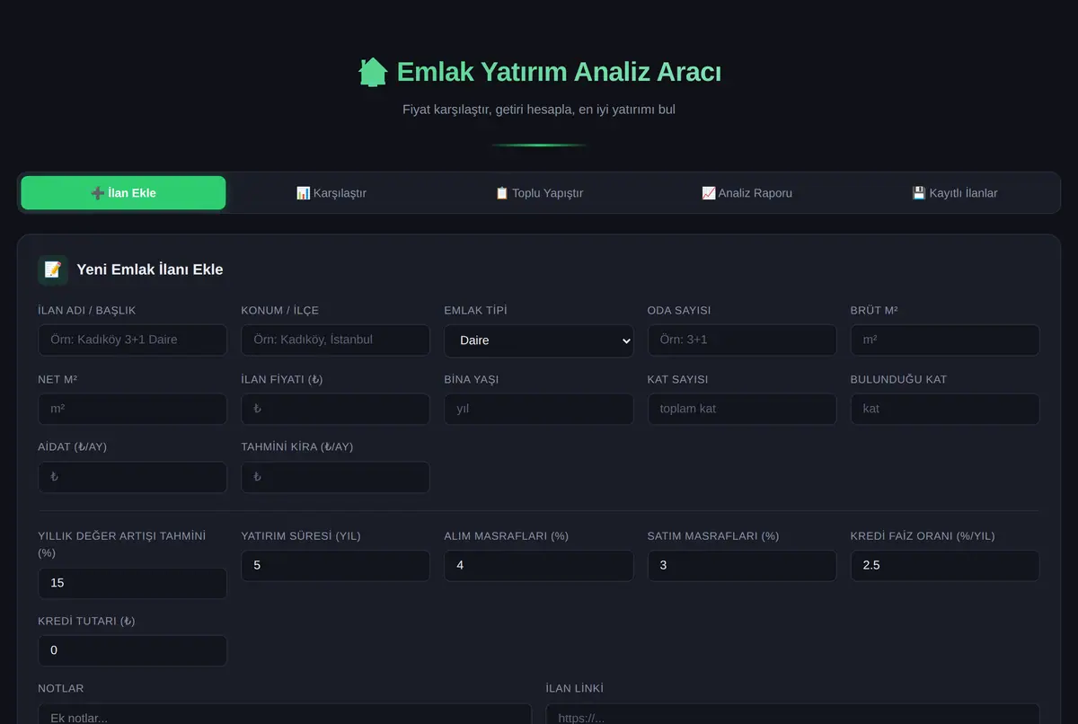 Emlak Yatırım Analiz Aracı - Fiyat Karşılaştırma ekran görüntüsü 2