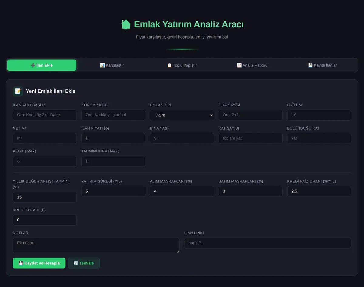 Emlak Yatırım Analiz Aracı - Fiyat Karşılaştırma ekran görüntüsü 3