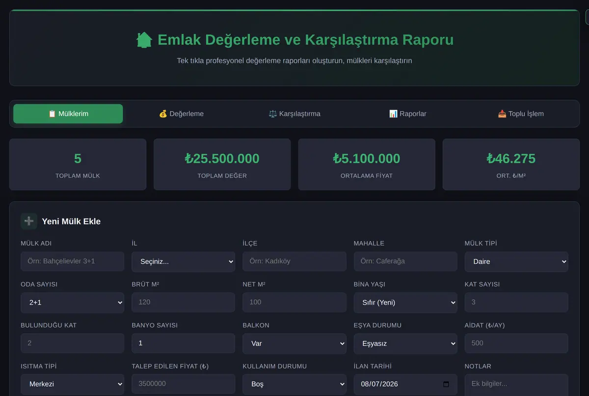 Emlak Değerleme ve Karşılaştırma Raporu ekran görüntüsü 2