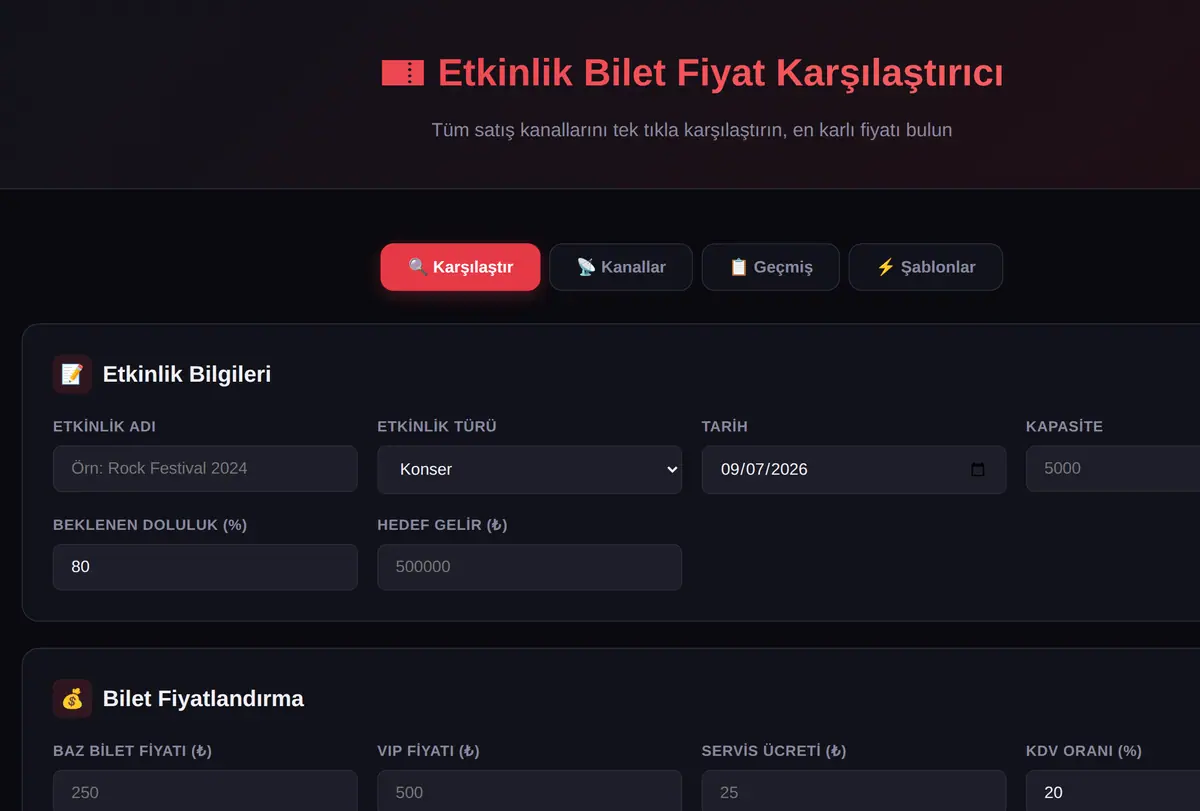 Etkinlik Bilet Fiyat Karşılaştırıcı - Tek Tıkla ekran görüntüsü