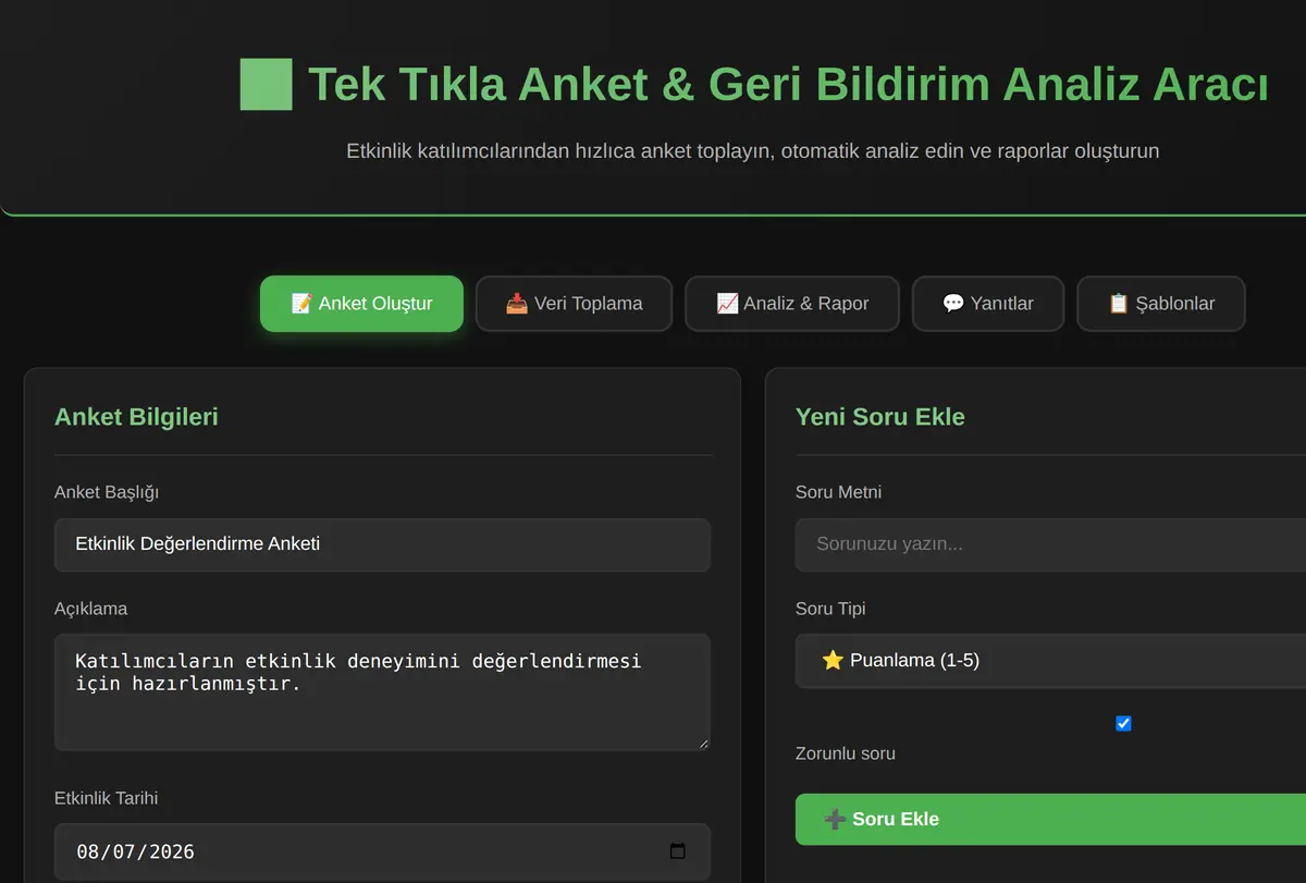 Tek Tıkla Anket & Geri Bildirim Analiz Aracı ekran görüntüsü
