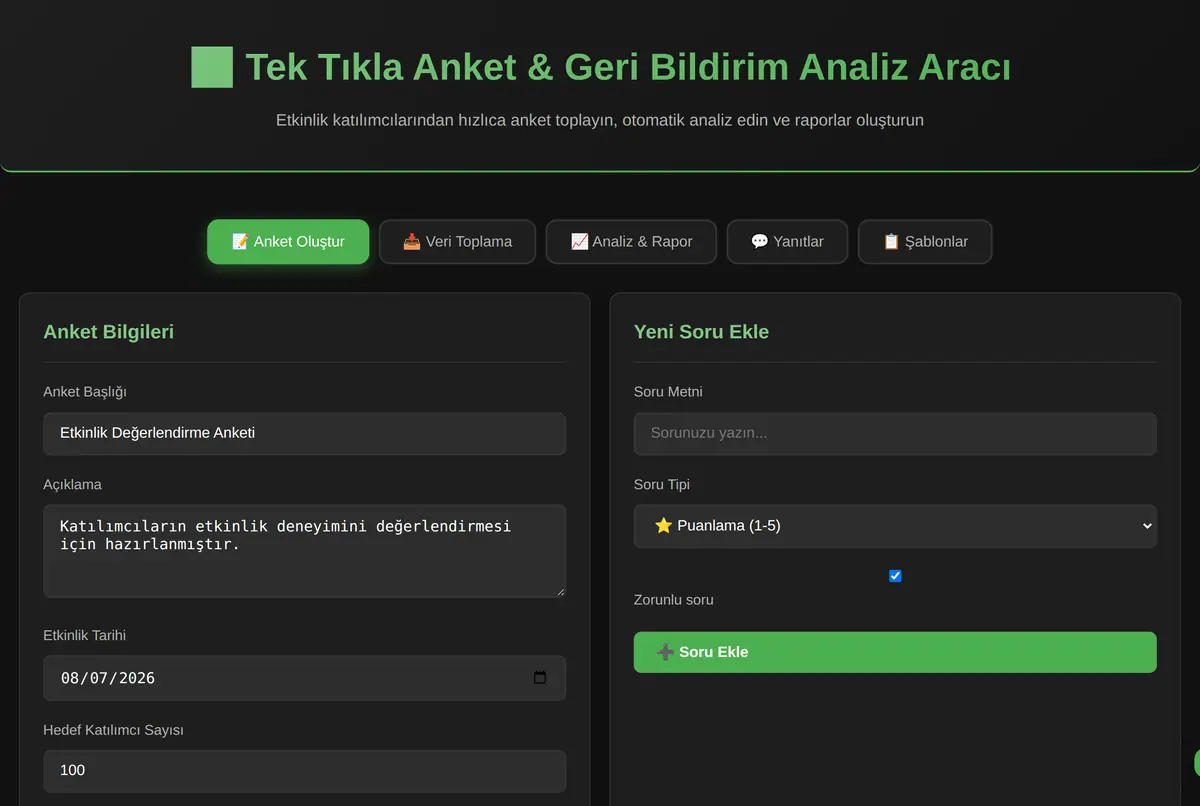 Tek Tıkla Anket & Geri Bildirim Analiz Aracı ekran görüntüsü 2