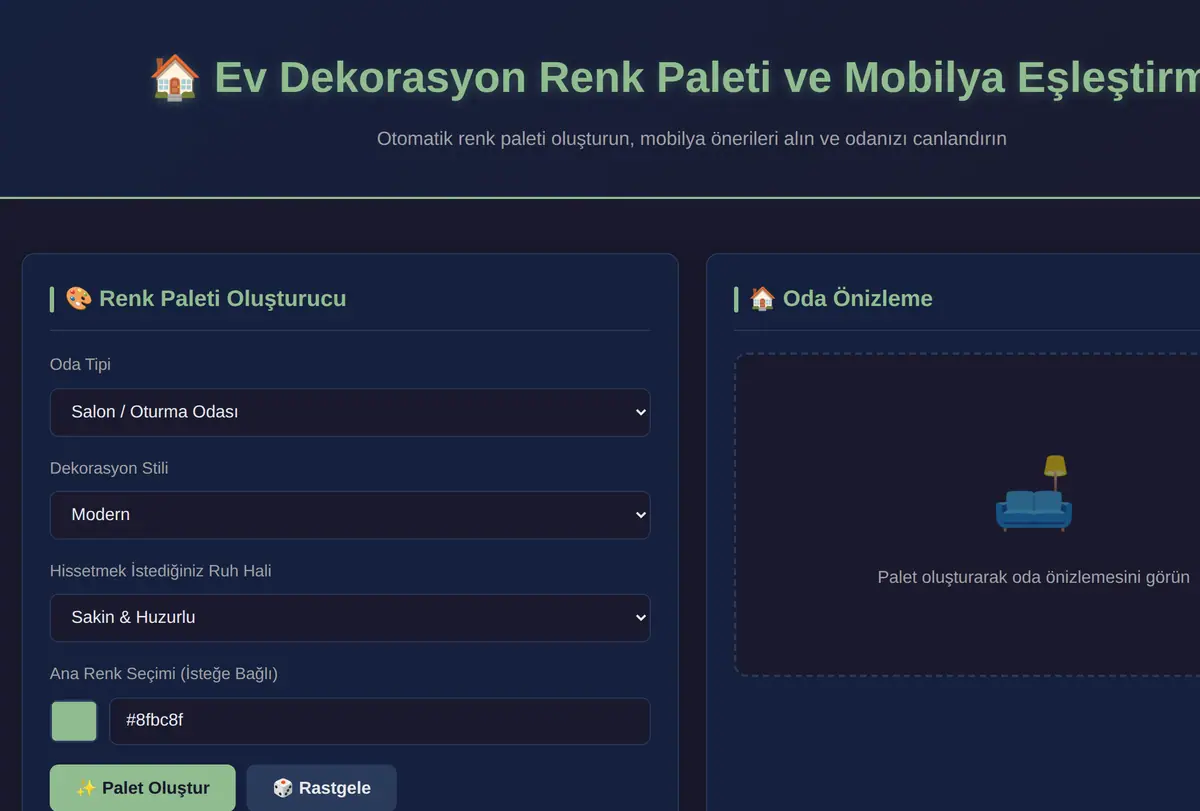 Ev Dekorasyon Renk Paleti ve Mobilya Eşleştirme ekran görüntüsü