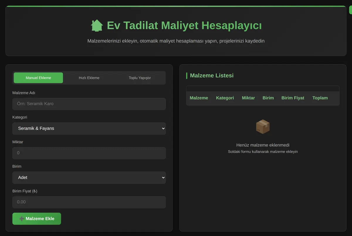 Ev Tadilat Maliyet Hesaplayıcı ekran görüntüsü 2