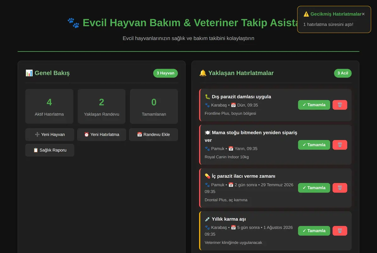 Evcil Hayvan Bakım & Veteriner Takip Asistanı ekran görüntüsü 2