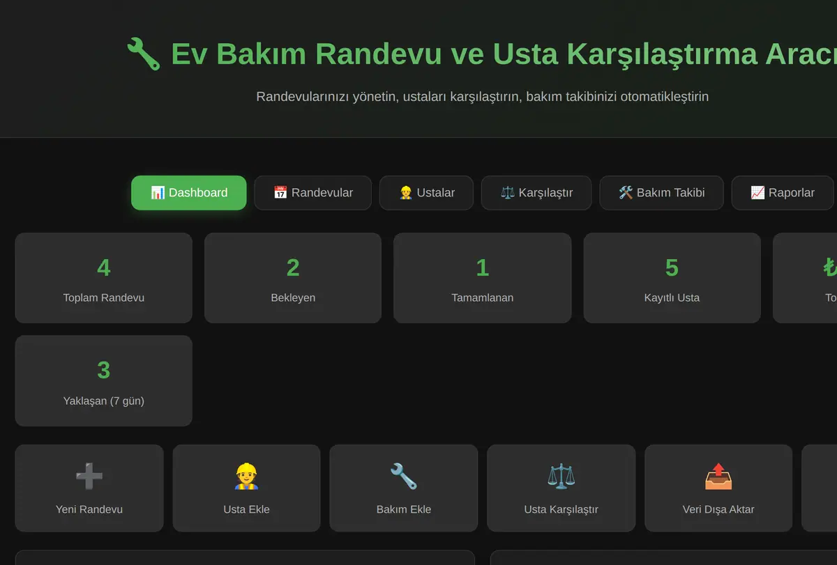 Ev Bakım Randevu ve Usta Karşılaştırma Aracı ekran görüntüsü
