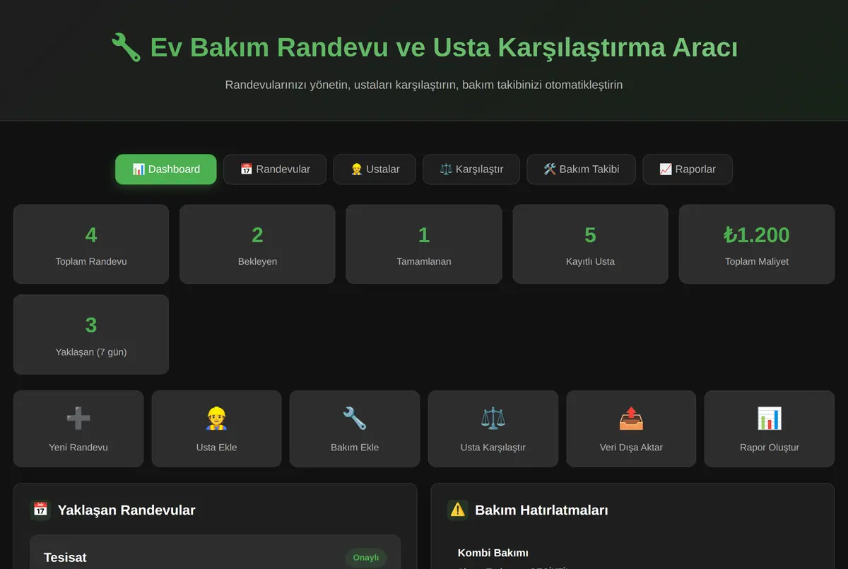 Ev Bakım Randevu ve Usta Karşılaştırma Aracı ekran görüntüsü 2