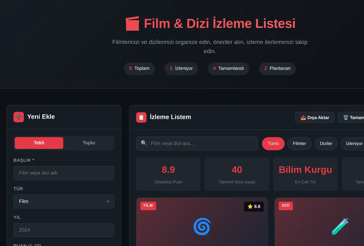 Film & Dizi İzleme Listesi Oluşturucu ekran görüntüsü