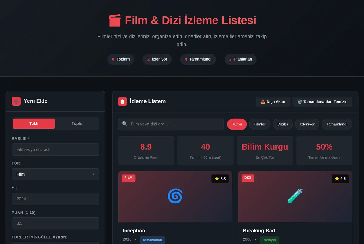 Film & Dizi İzleme Listesi Oluşturucu ekran görüntüsü 2