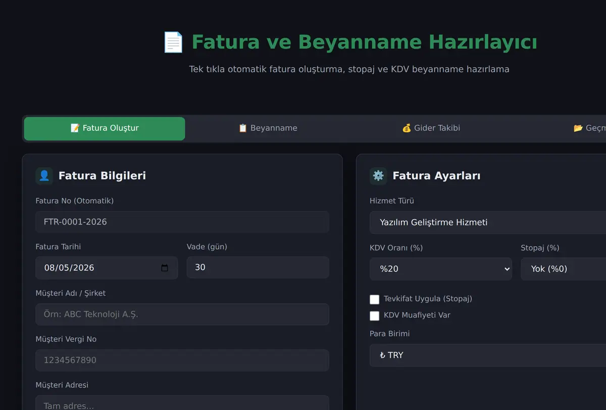 Fatura ve Beyanname Hazırlayıcı ekran görüntüsü
