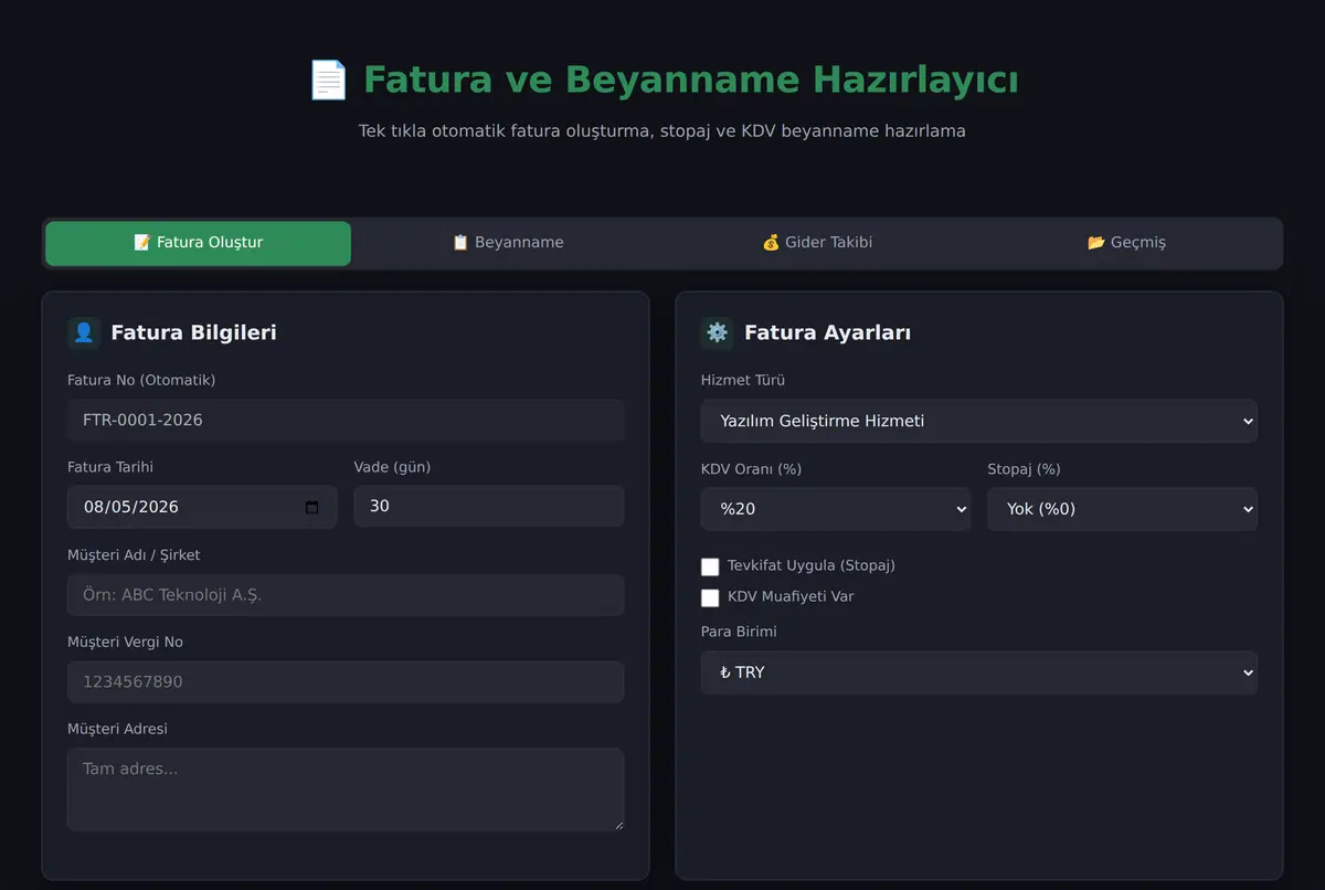 Fatura ve Beyanname Hazırlayıcı ekran görüntüsü 2