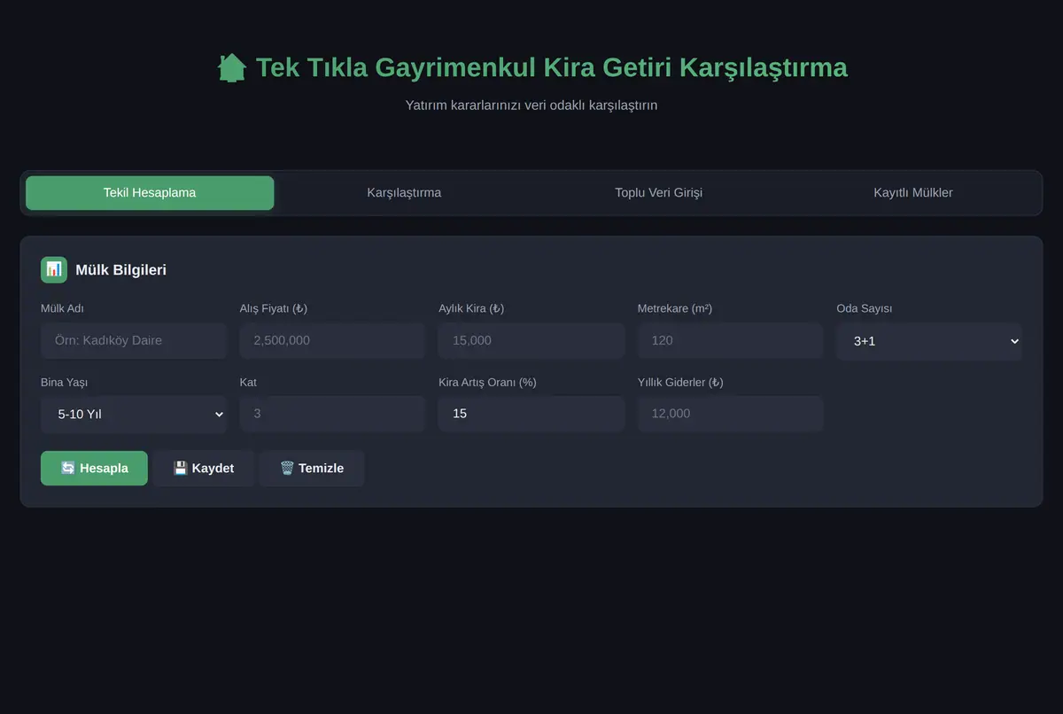 Tek Tıkla Gayrimenkul Kira Getiri Karşılaştırma ekran görüntüsü 2