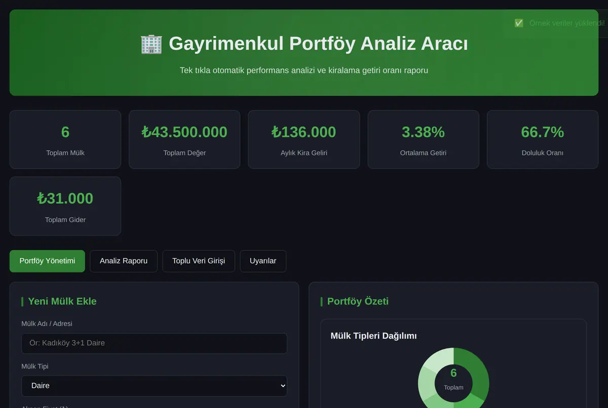 Gayrimenkul Portföy Analiz Aracı ekran görüntüsü 2