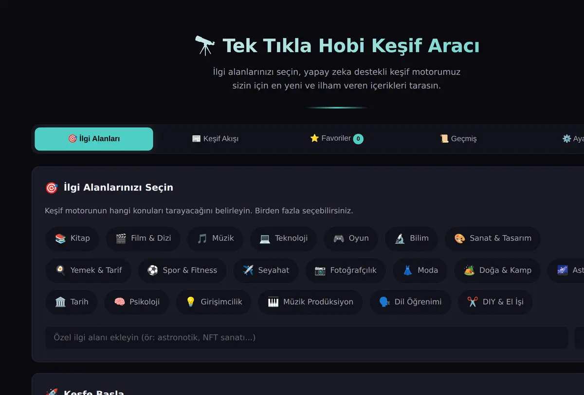 Tek Tıkla Hobi Keşif Aracı ekran görüntüsü