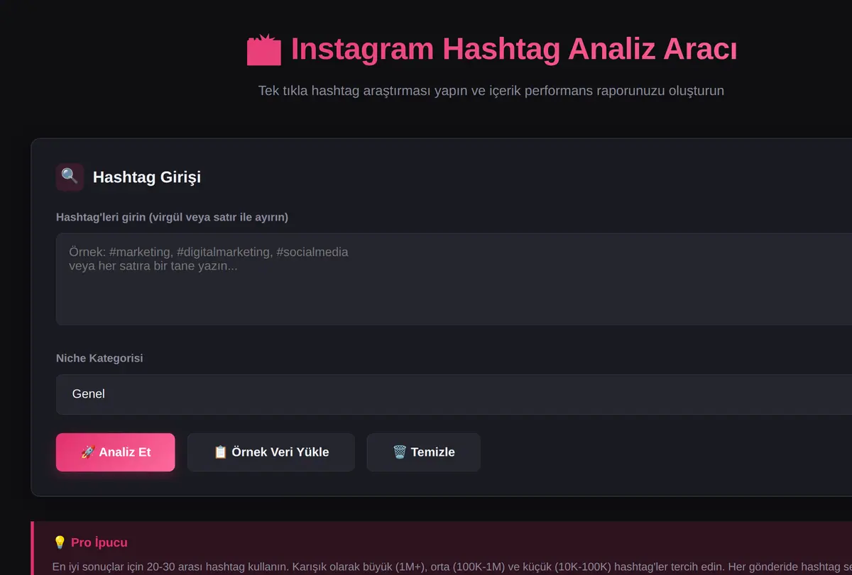 Instagram Hashtag Analiz Aracı ekran görüntüsü